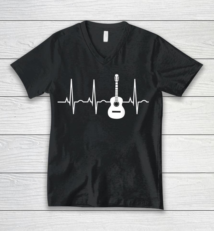 Acoustic Guitar Heartbeat Unisex V-Neck T-Shirt