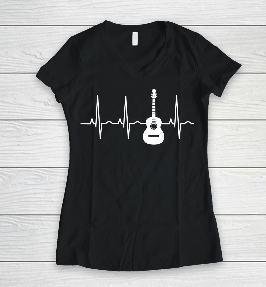 Acoustic Guitar Heartbeat Women V-Neck T-Shirt