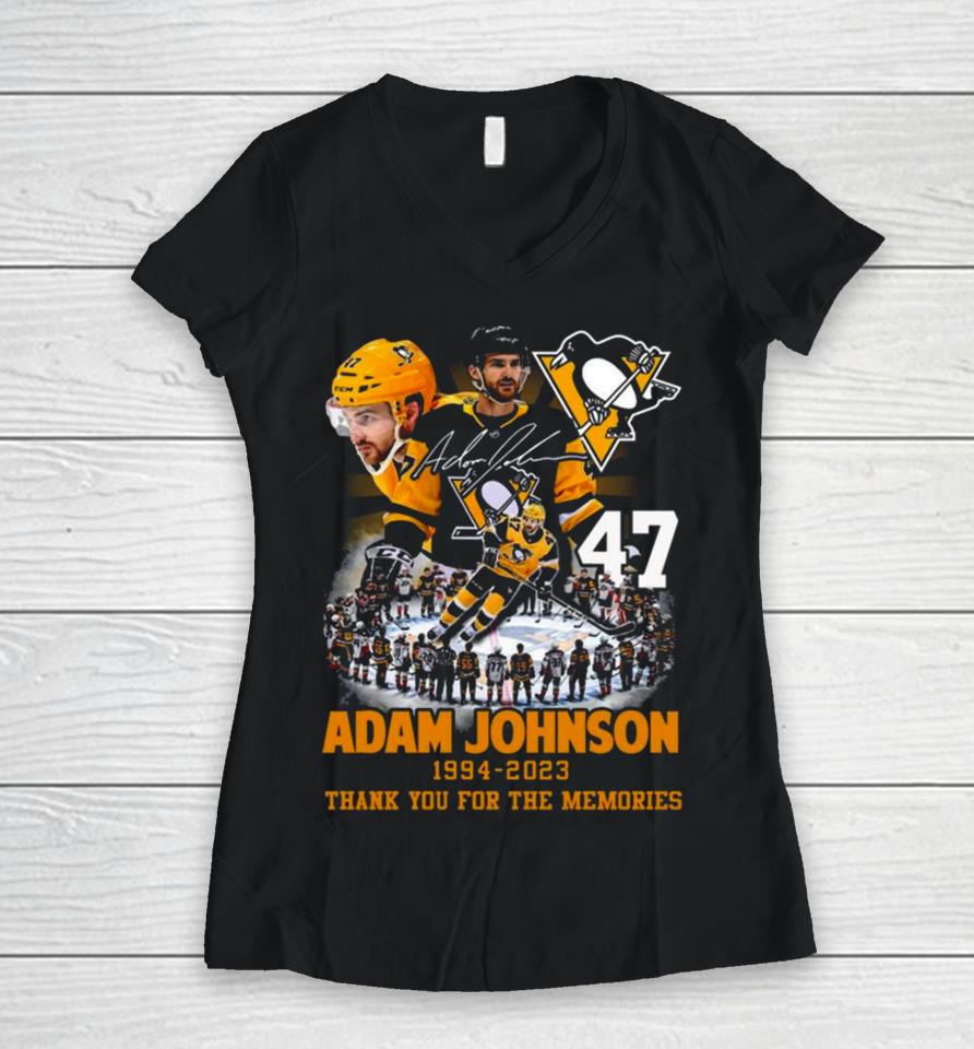 Adam Johnson Pittsburgh Penguins 1994 2023 Thank You For The Memories Signatures Women V-Neck T-Shirt
