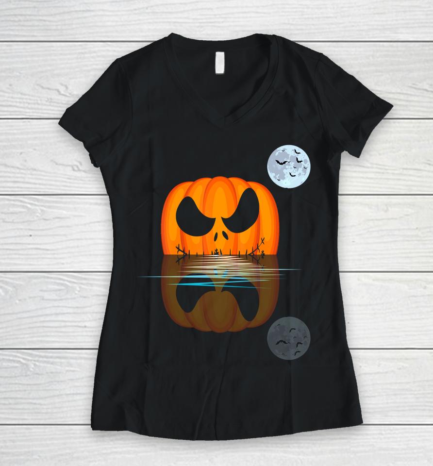 Adult Pumpkin Costume For Halloween Funny Scary Women V-Neck T-Shirt