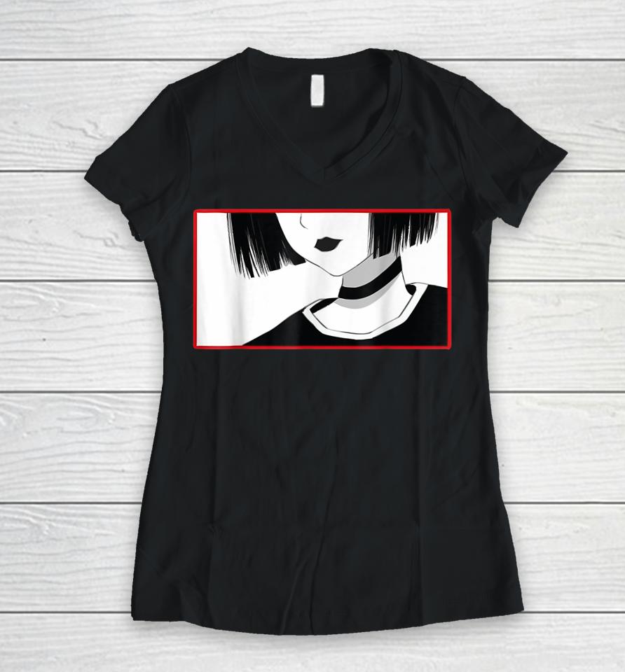 Aesthetic Goth Anime Girl Tee - Soft Grunge Aesthetic Gothic Women V-Neck T-Shirt