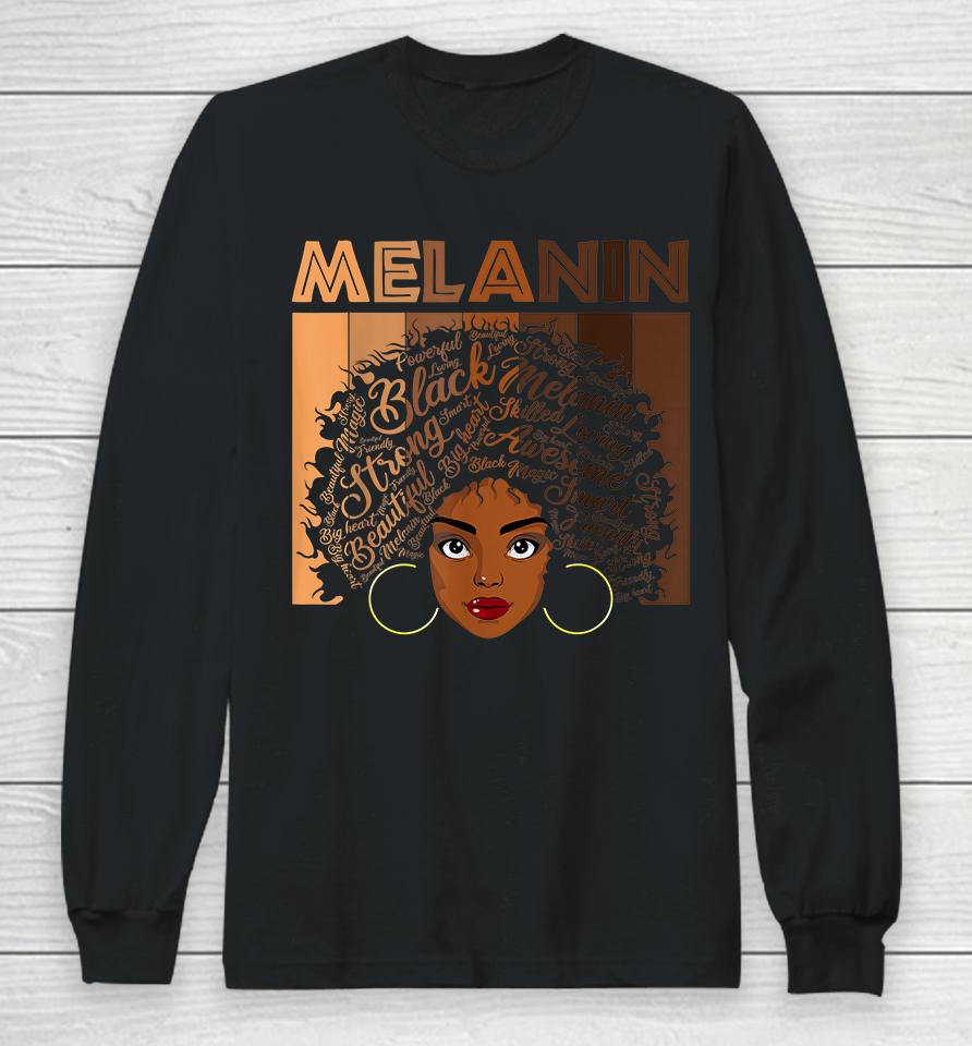 African American Afro Blm Black Women Girls Melanin Long Sleeve T-Shirt