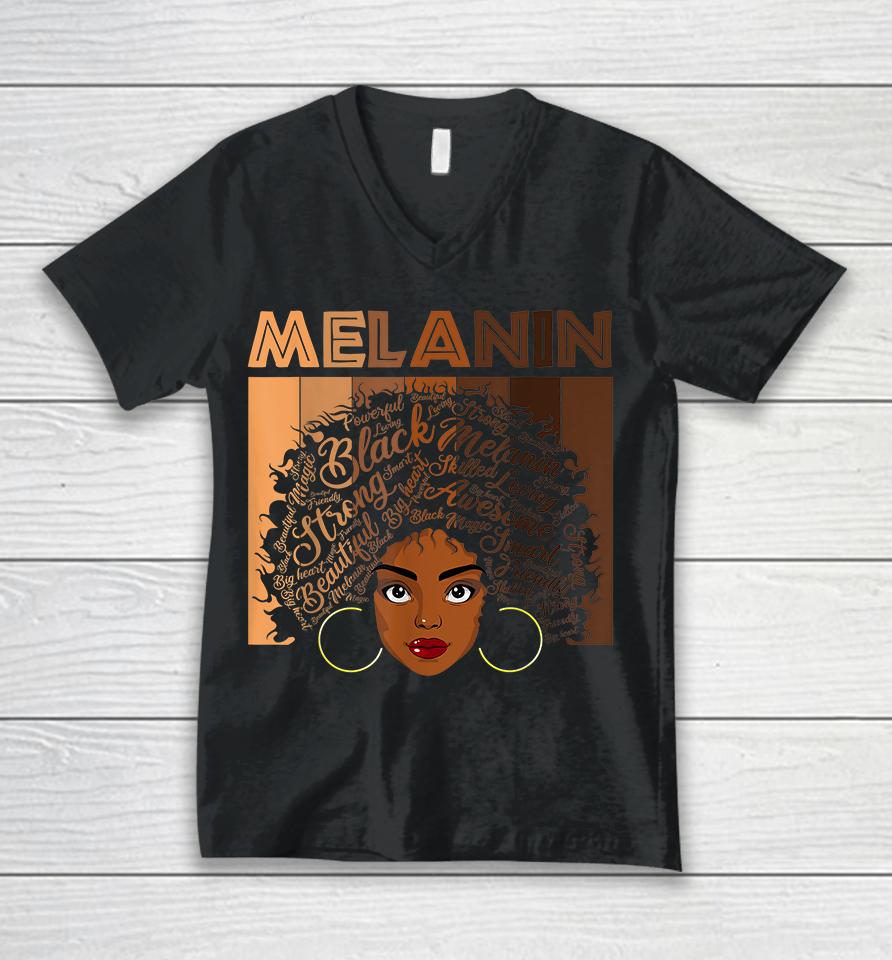 African American Afro Blm Black Women Girls Melanin Unisex V-Neck T-Shirt