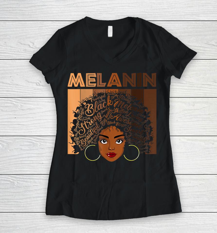 African American Afro Blm Black Women Girls Melanin Women V-Neck T-Shirt