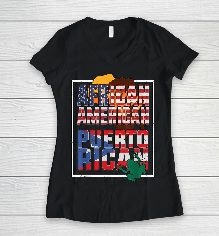 African American And Puerto Rican Flag American Puerto Rican Women V-Neck T-Shirt