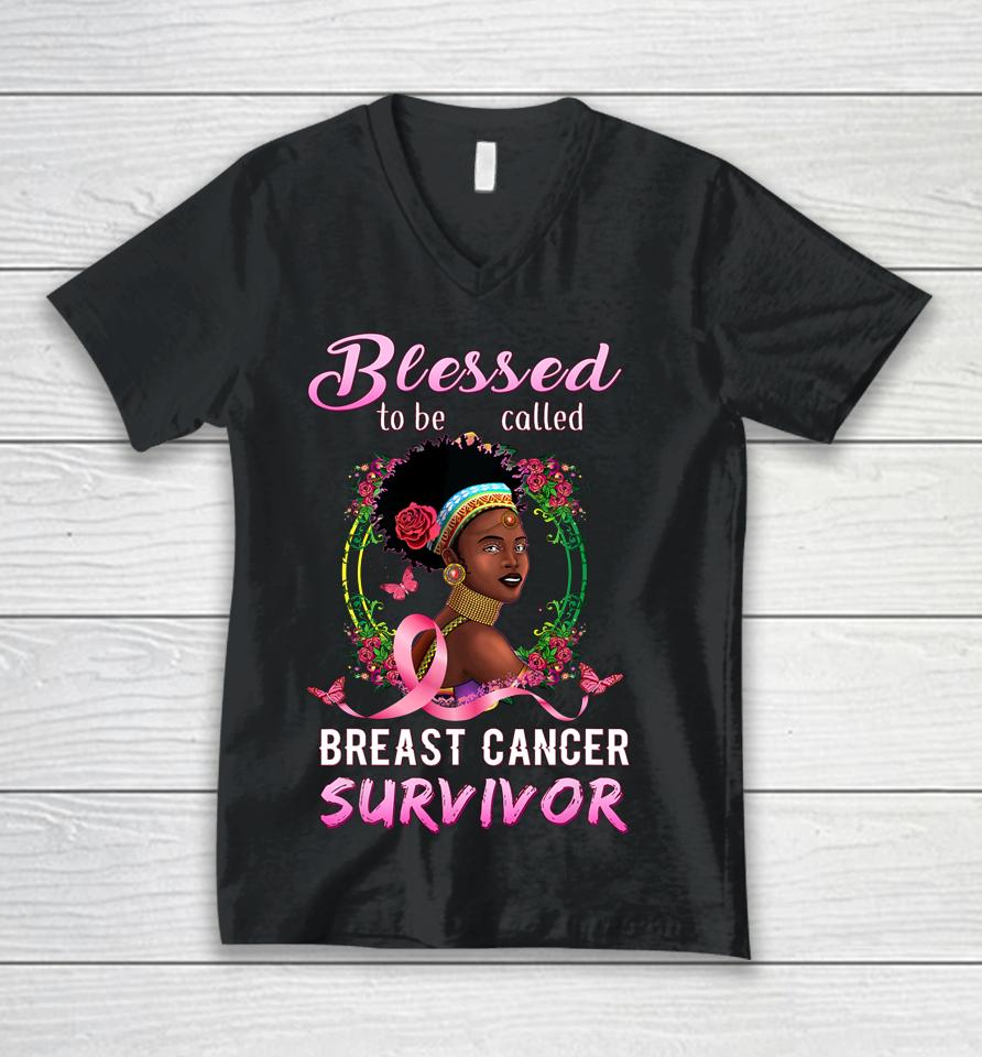 African American Breast Cancer Women Blessed Survivor Unisex V-Neck T-Shirt