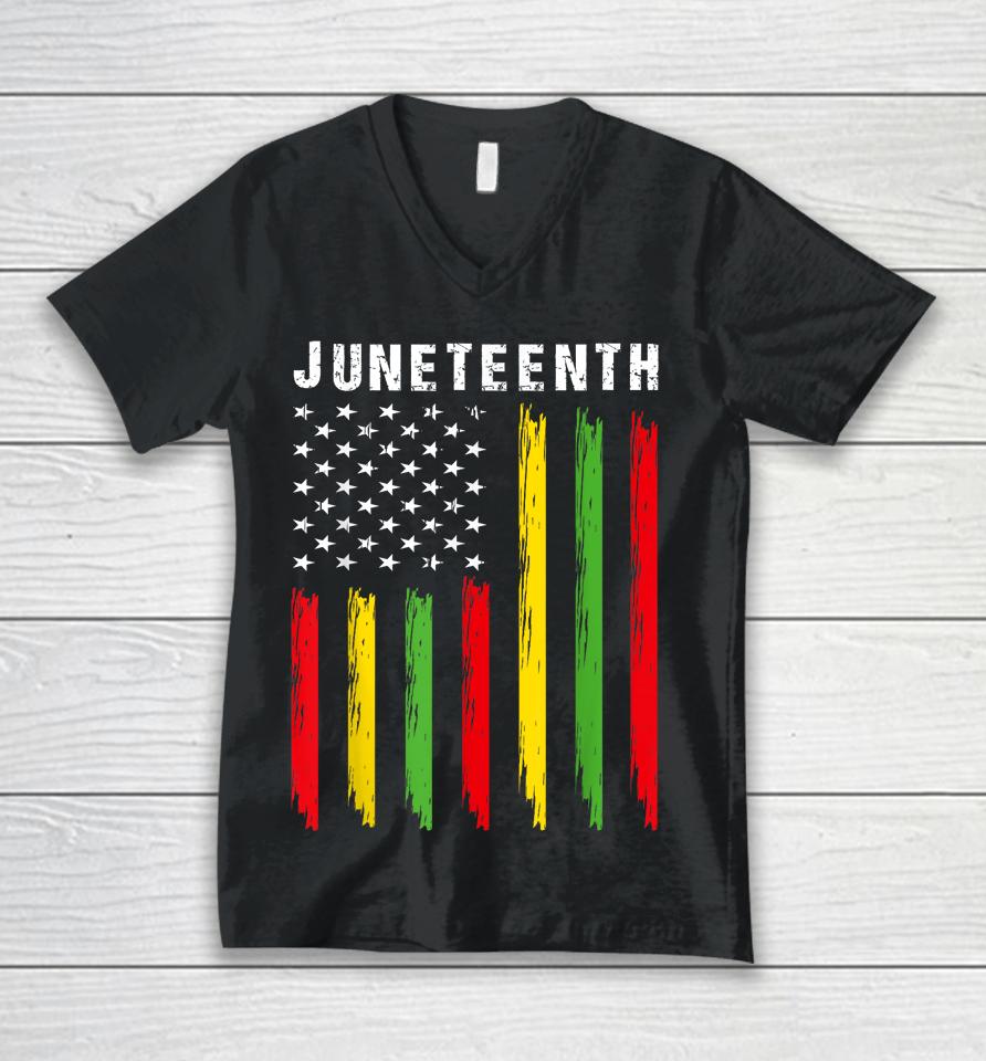 African American Flag Juneteenth Unisex V-Neck T-Shirt