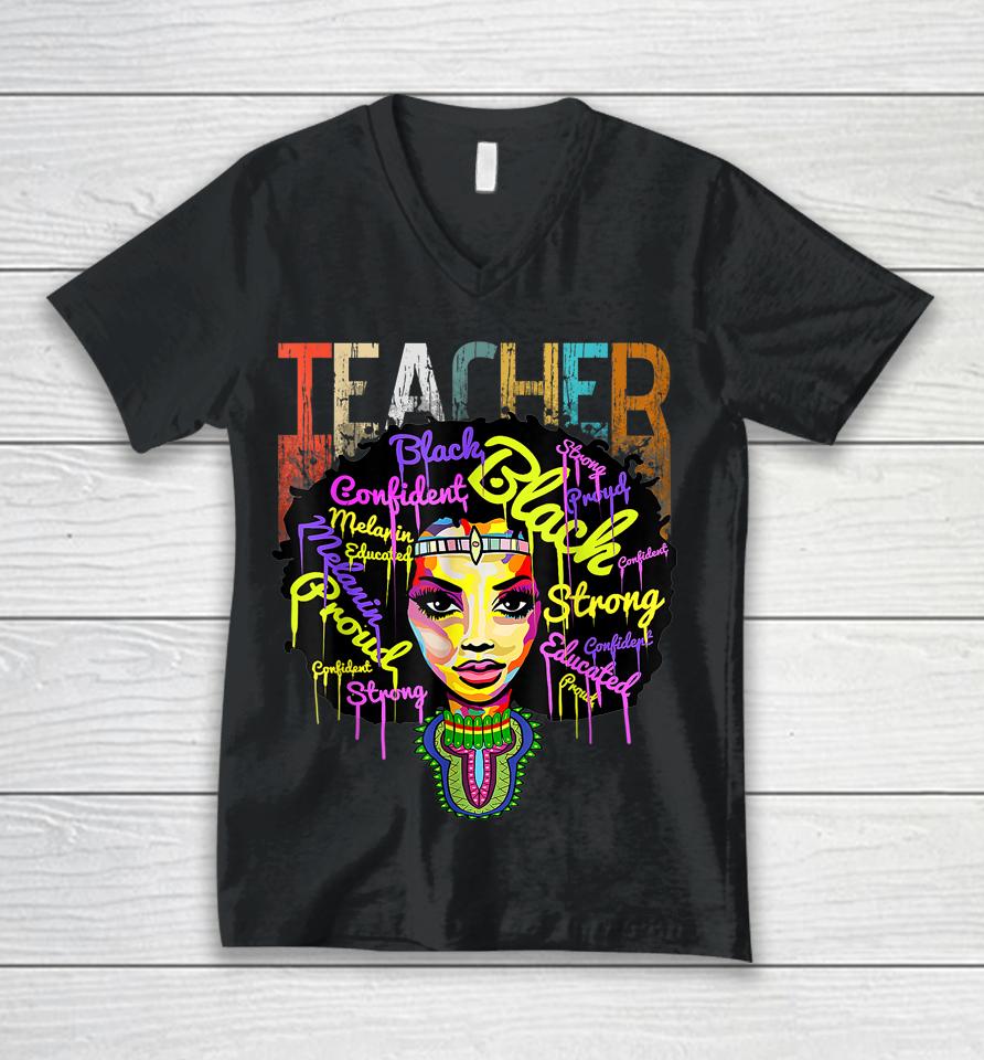 African American Teacher Black History Month Unisex V-Neck T-Shirt