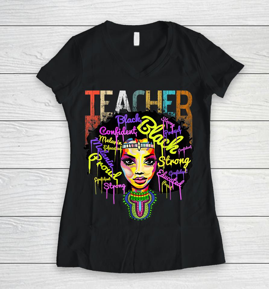 African American Teacher Black History Month Women V-Neck T-Shirt