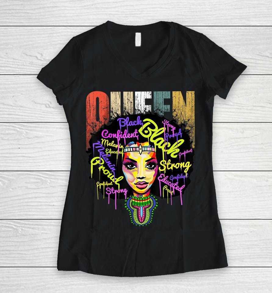 African Queen Educated Black Girl Magic Black History Month Women V-Neck T-Shirt