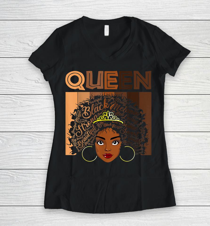 Afro Black Melanin Queen Girl Apparel American African Women Women V-Neck T-Shirt