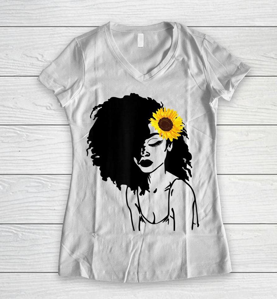 Afro Natural Black Hair Kind Pride African American Women V-Neck T-Shirt