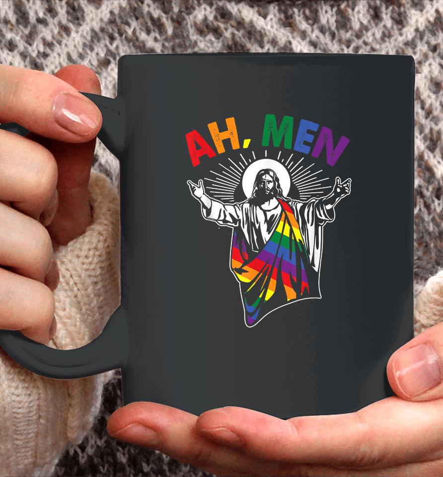 Ah Men Funny Lgbt Gay Pride Jesus Rainbow Flag Christian Coffee Mug