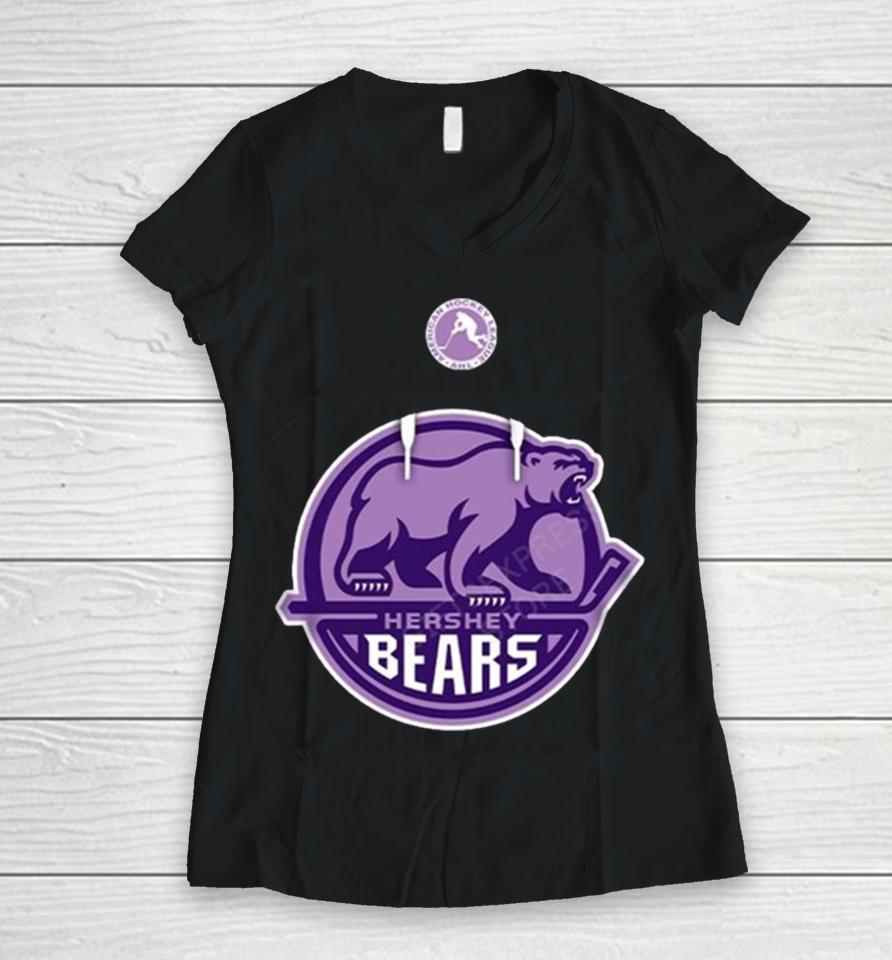 Ahl Hershey Bears Black Hockey Fights 2024 Women V-Neck T-Shirt