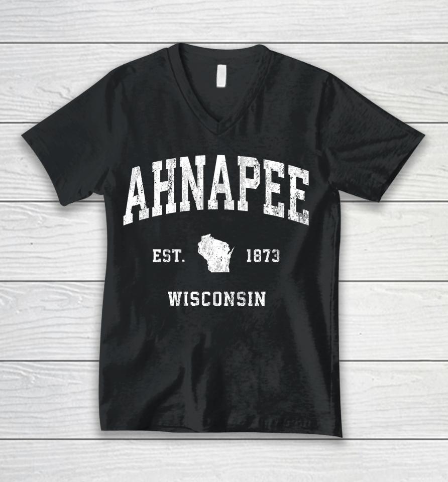 Ahnapee Wisconsin Wi Vintage Athletic Sports Design Unisex V-Neck T-Shirt