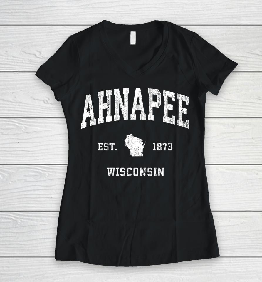 Ahnapee Wisconsin Wi Vintage Athletic Sports Design Women V-Neck T-Shirt