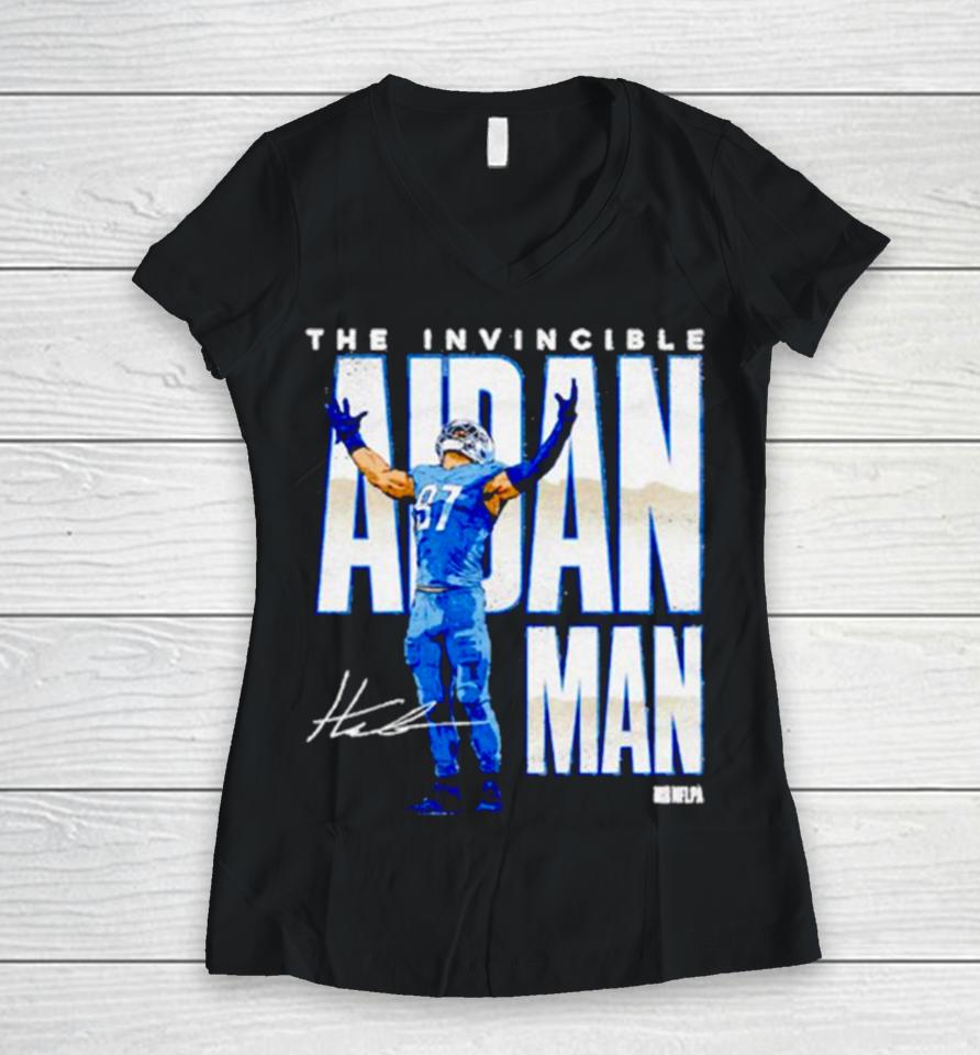 Aidan Hutchinson Detroit Aidan Man Football Signature Women V-Neck T-Shirt