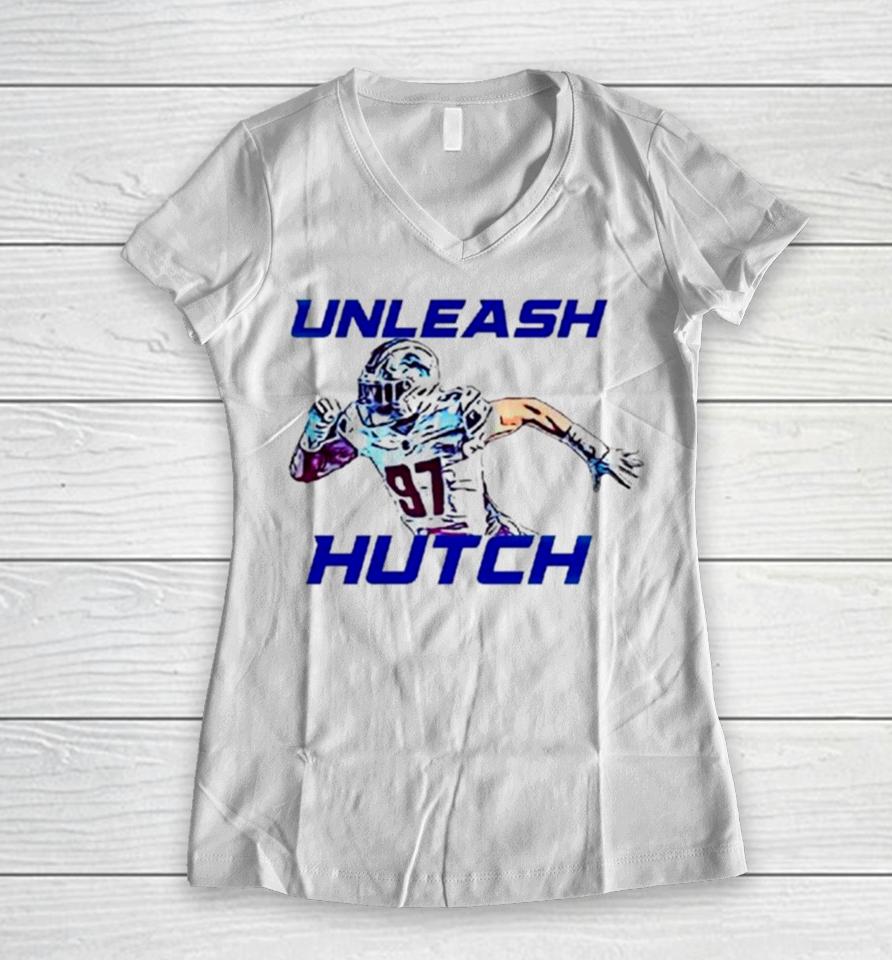 Aidan Hutchinson Detroit Lions Unleash Hutch Women V-Neck T-Shirt