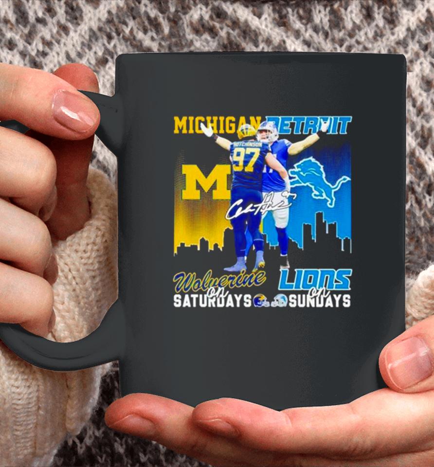 Aidan Hutchinson Michigan Wolverines On Saturdays Detroit Lions On Sundays Coffee Mug