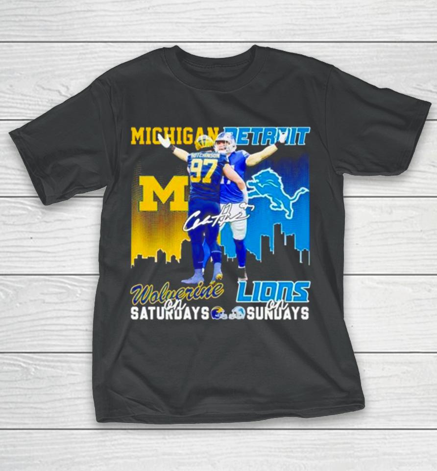 Aidan Hutchinson Michigan Wolverines On Saturdays Detroit Lions On Sundays T-Shirt