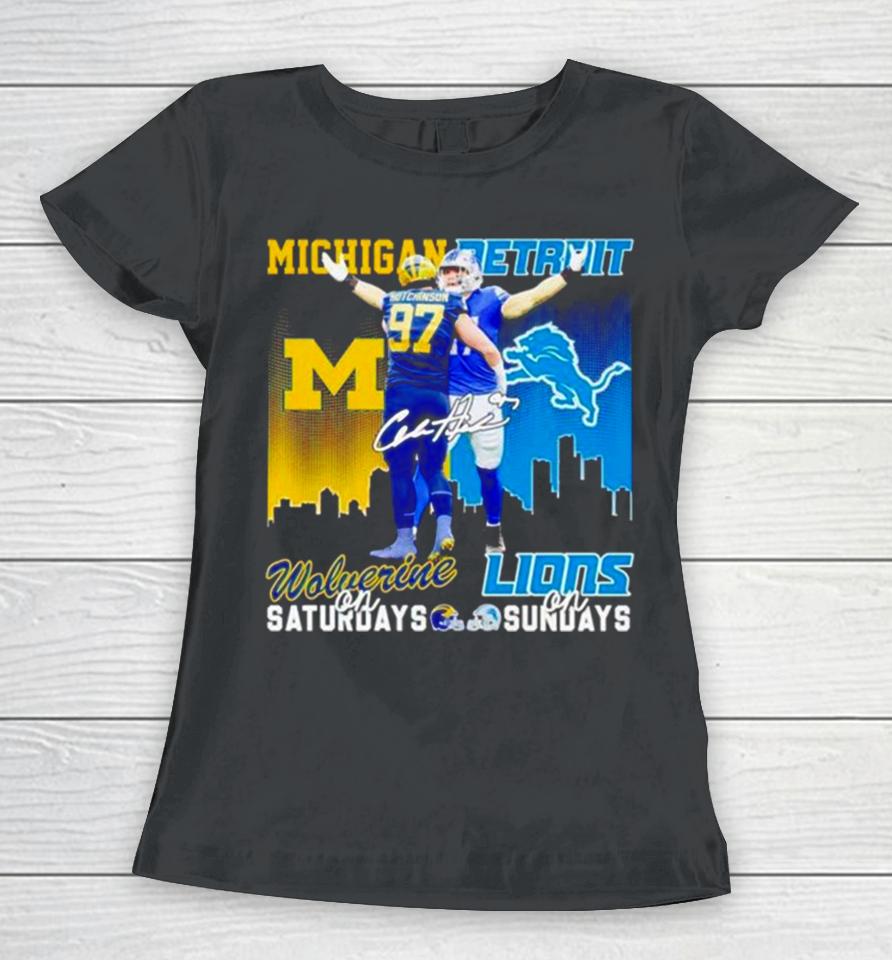 Aidan Hutchinson Michigan Wolverines On Saturdays Detroit Lions On Sundays Women T-Shirt