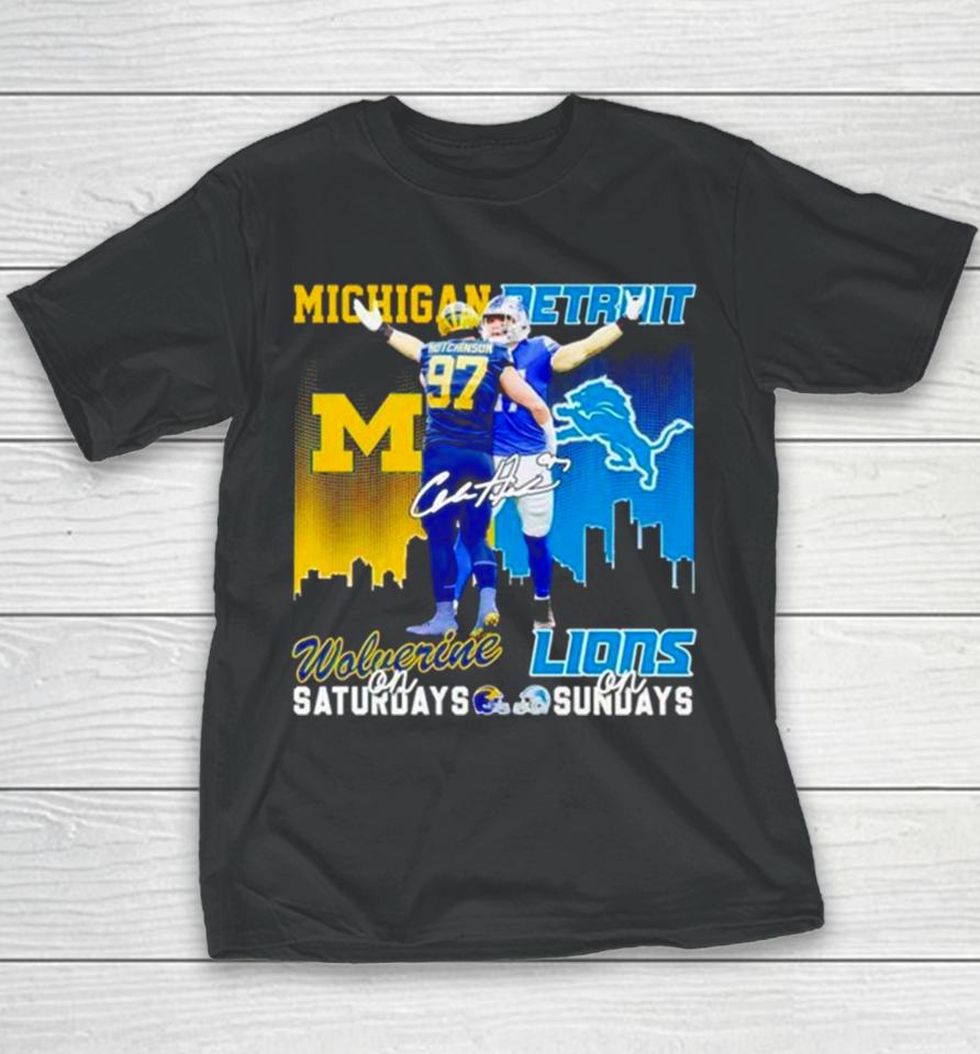 Aidan Hutchinson Michigan Wolverines On Saturdays Detroit Lions On Sundays Youth T-Shirt
