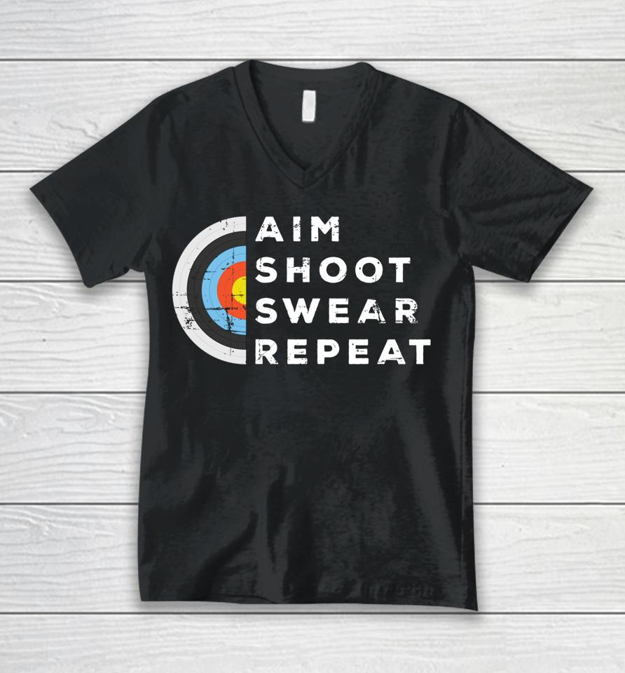 Aim Shoot Swear Repeat Archery Unisex V-Neck T-Shirt