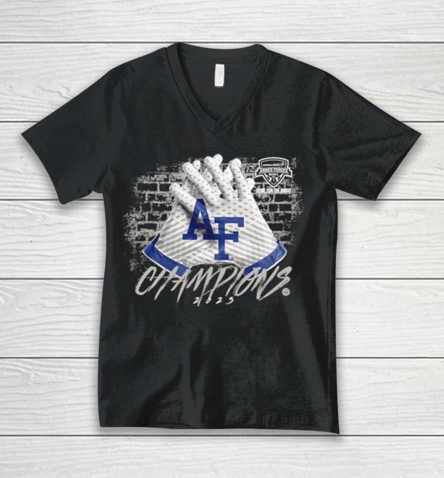 Air Force Falcons 2023 Lockheed Martin Armed Forces Bowl Champions Gloves Unisex V-Neck T-Shirt