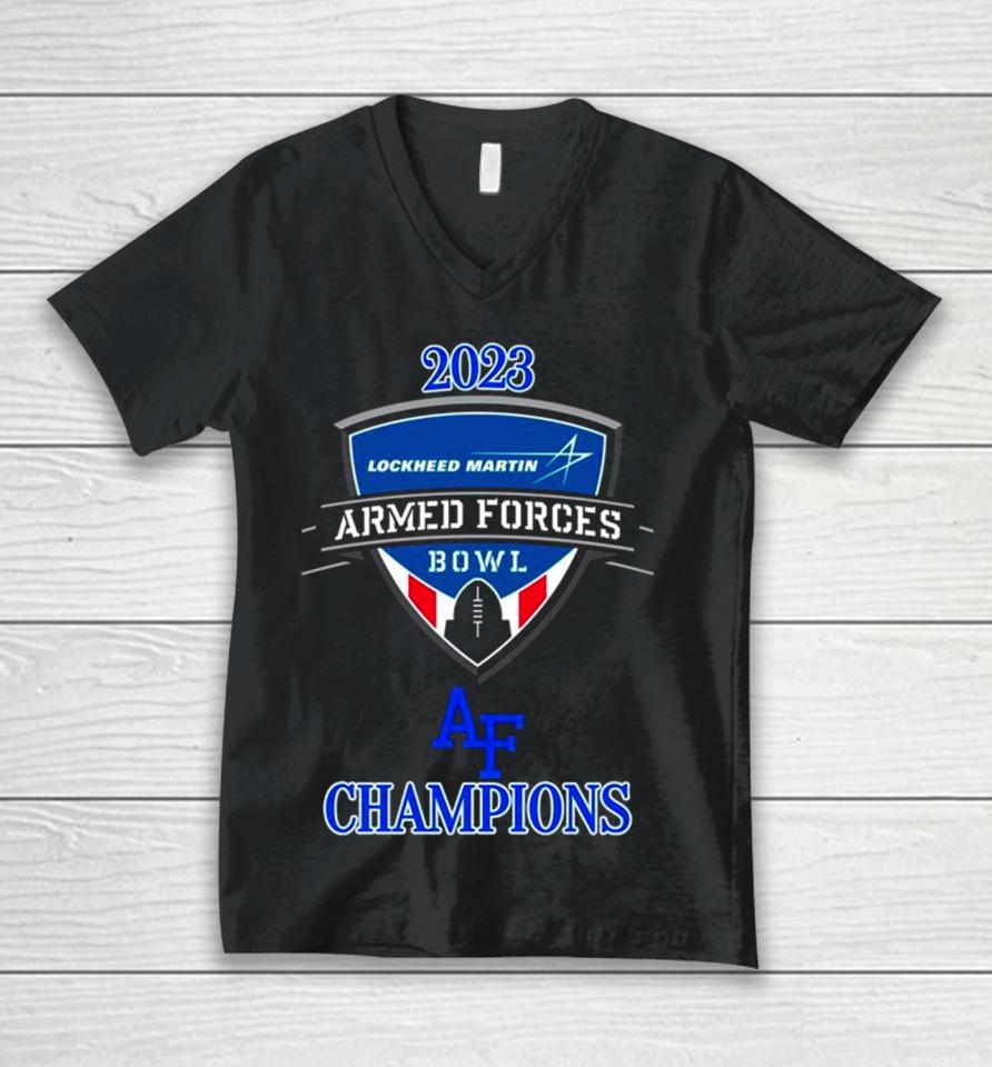 Air Force Falcons 2023 Lockheed Martin Armed Forces Bowl Champions Unisex V-Neck T-Shirt