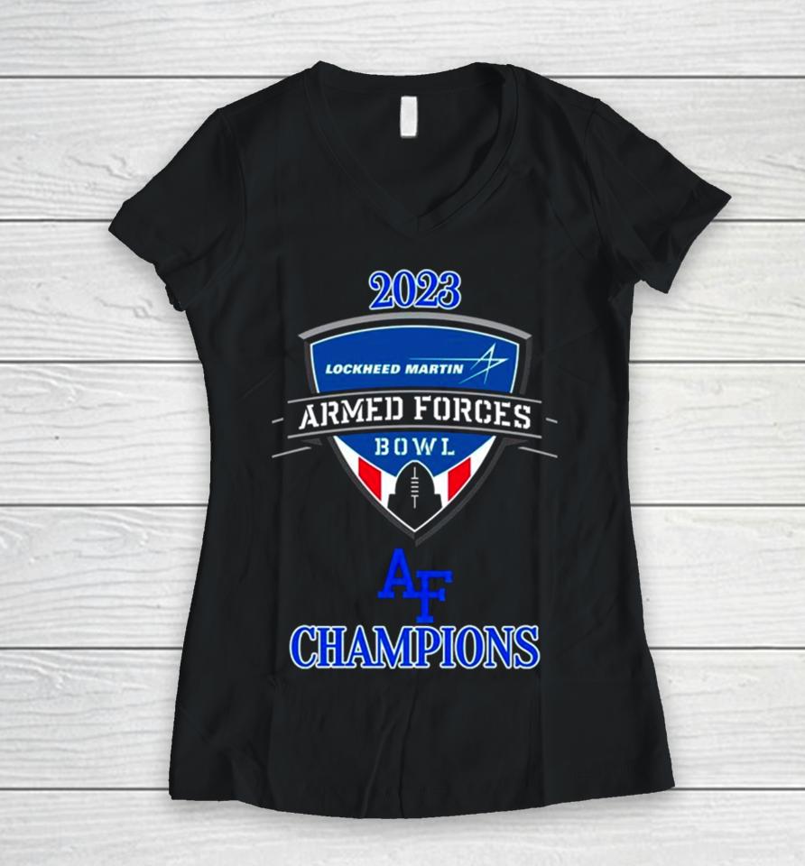 Air Force Falcons 2023 Lockheed Martin Armed Forces Bowl Champions Women V-Neck T-Shirt