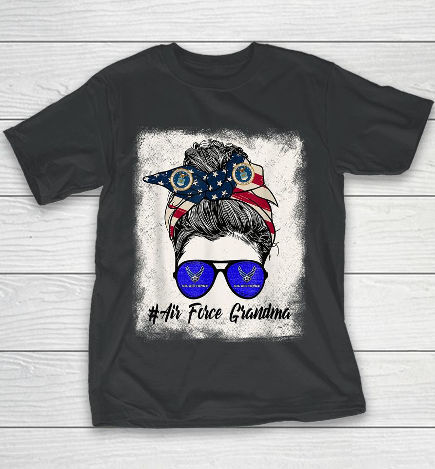 Air Force Grandma Messy Bun Sunglasses Military 4Th Of July Youth T-Shirt