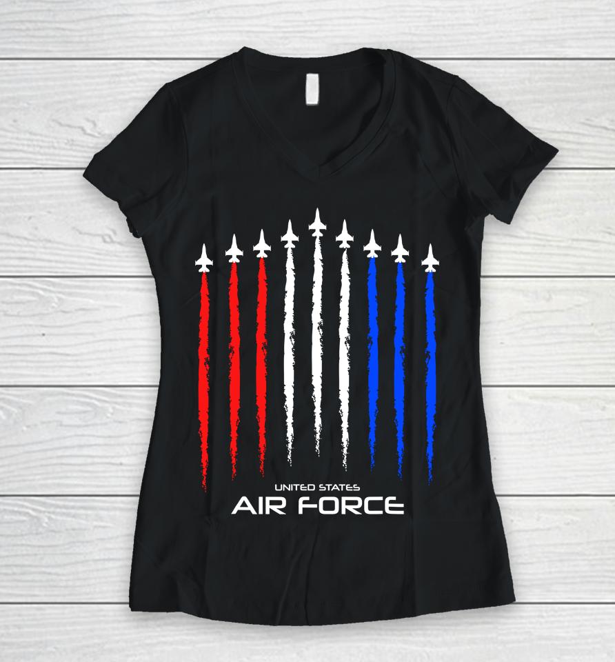 Air Force Us Veterans 4Th Of July American Flag Women V-Neck T-Shirt