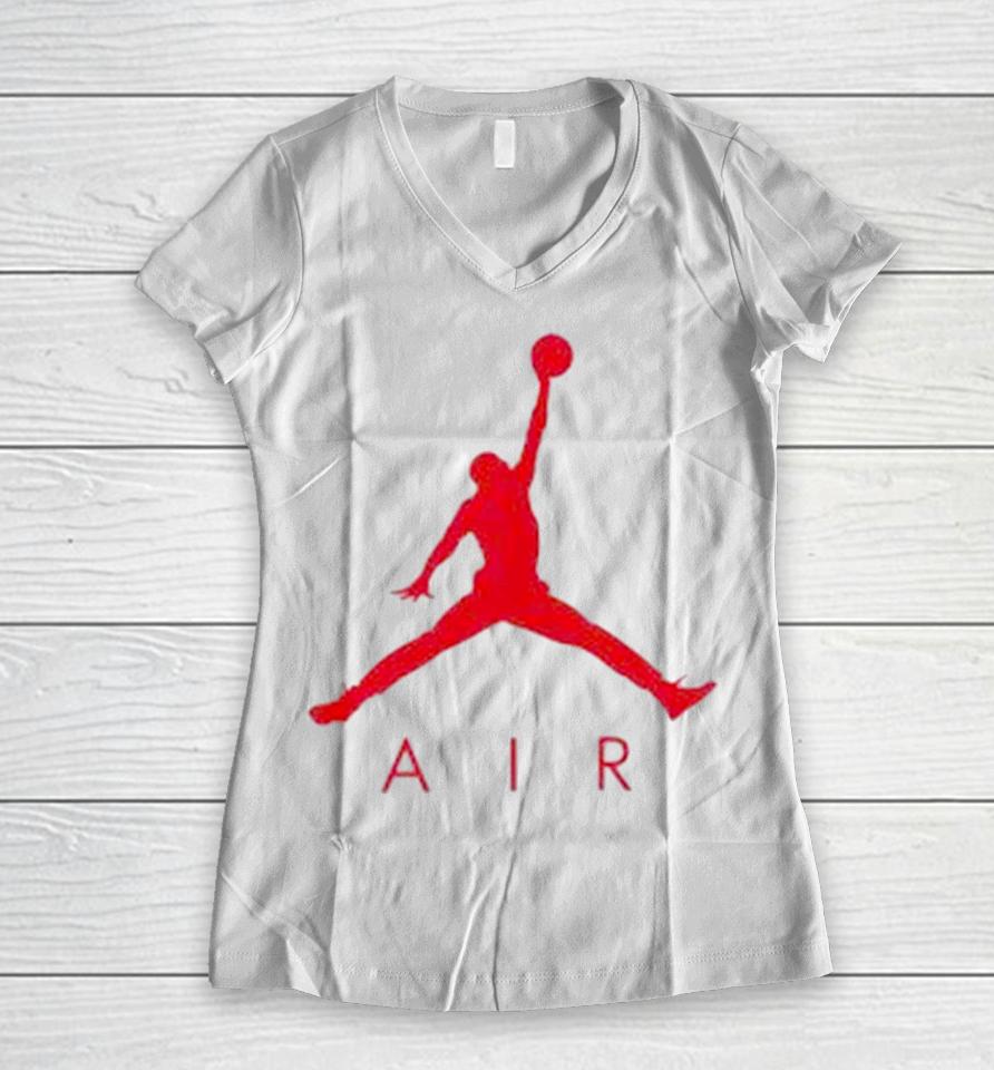 Air Jordan 1 Match Jordan Jumpman Red Logo Women V-Neck T-Shirt