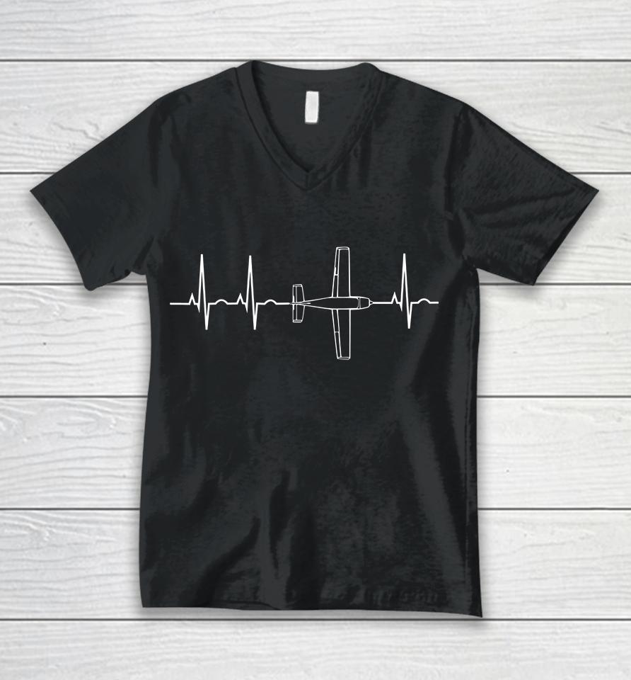Airplane Pilot Heartbeat Unisex V-Neck T-Shirt