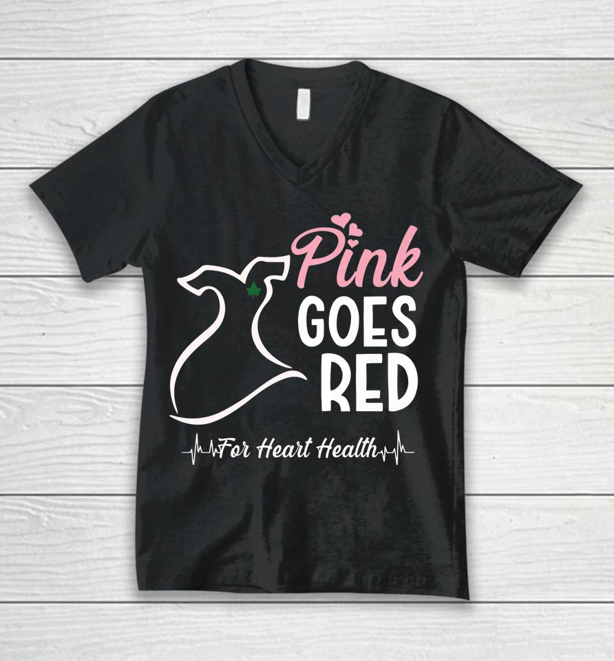 Aka Pink Goes Red For Heart Health Awareness Unisex V-Neck T-Shirt