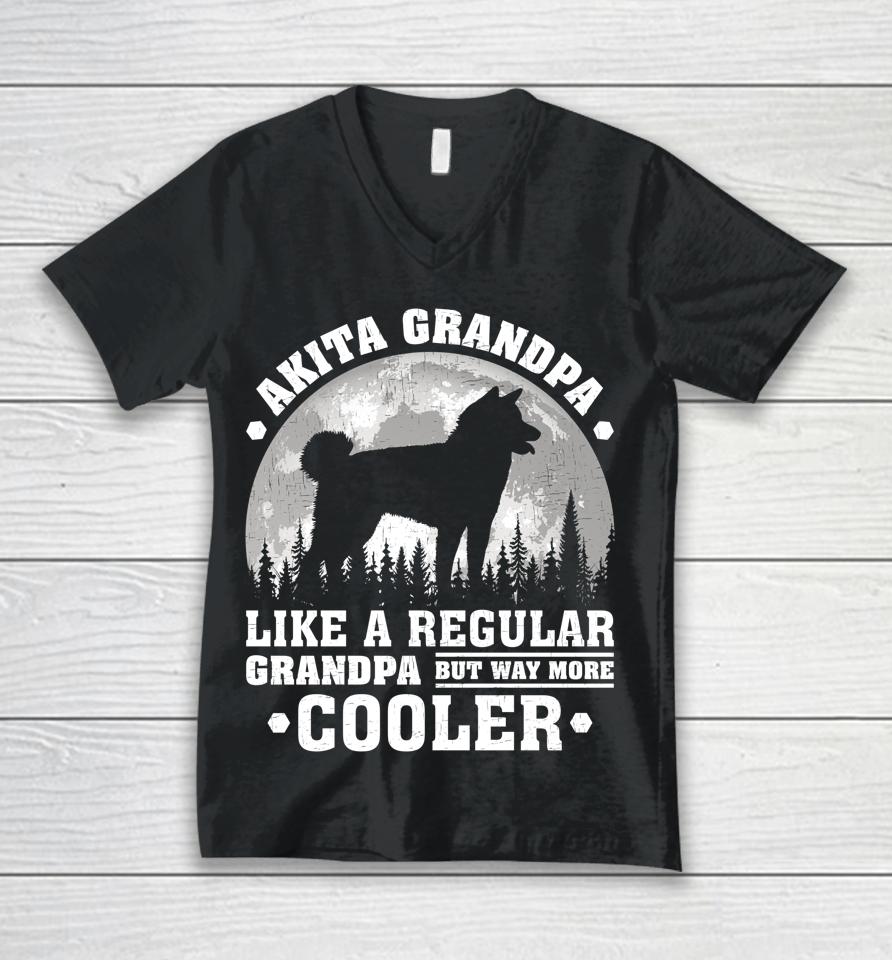 Akita Grandpa Funny Moon Vintage Akita Dog Father's Day Unisex V-Neck T-Shirt
