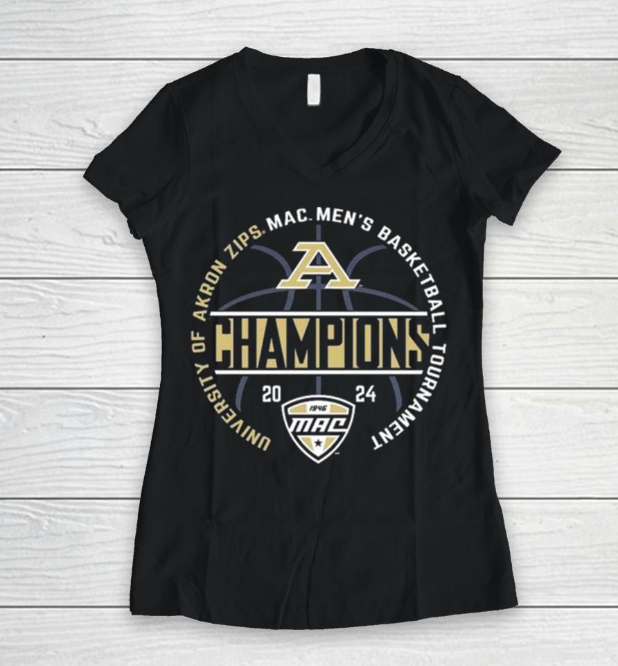 Akron Zips 2024 Mac Men’s Basketball Conference Tournament Champions Women V-Neck T-Shirt