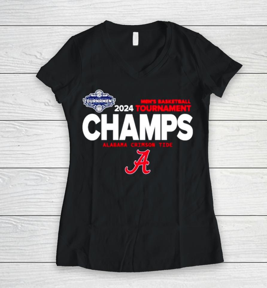 Alabama Crimson Tide 2024 Men’s Basketball Tournament Champs Women V-Neck T-Shirt
