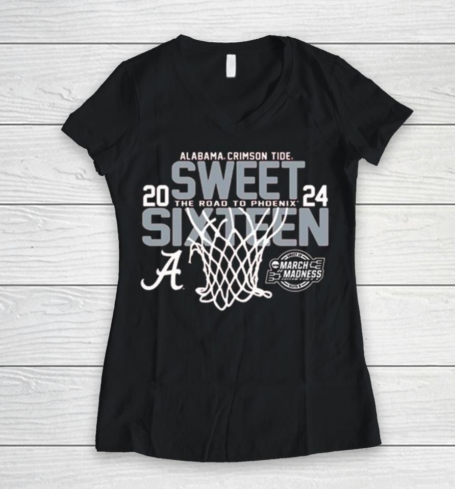 Alabama Crimson Tide 2024 Sweet Sixteen The Road To Phoenix Women V-Neck T-Shirt