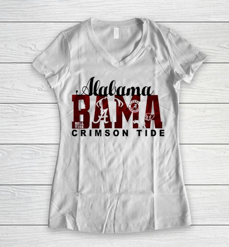 Alabama Crimson Tide Bama Football Retro Women V-Neck T-Shirt