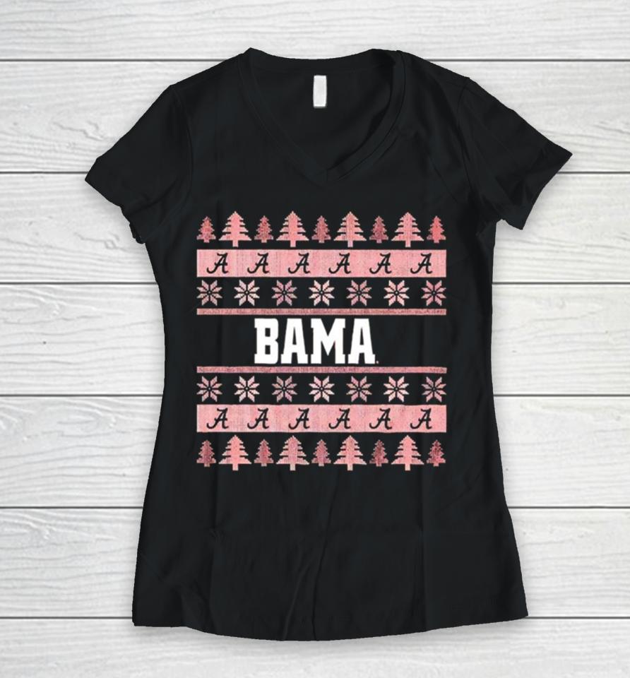 Alabama Crimson Tide Bama Ugly Christmas Women V-Neck T-Shirt