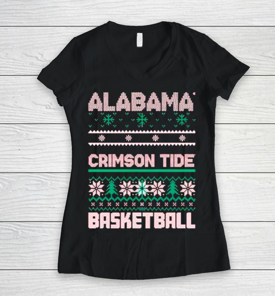 Alabama Crimson Tide Basketball Ugly Christmas Women V-Neck T-Shirt