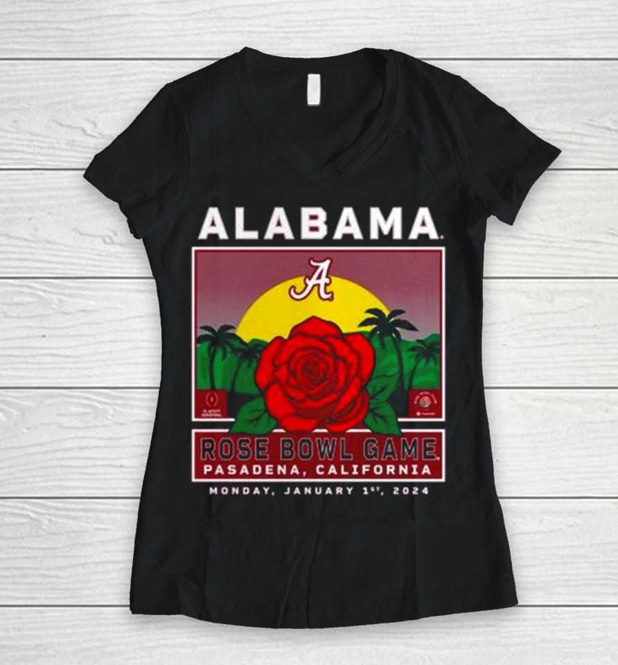 Alabama Crimson Tide College Football Playoff 2024 Rose Bowl Women V-Neck T-Shirt