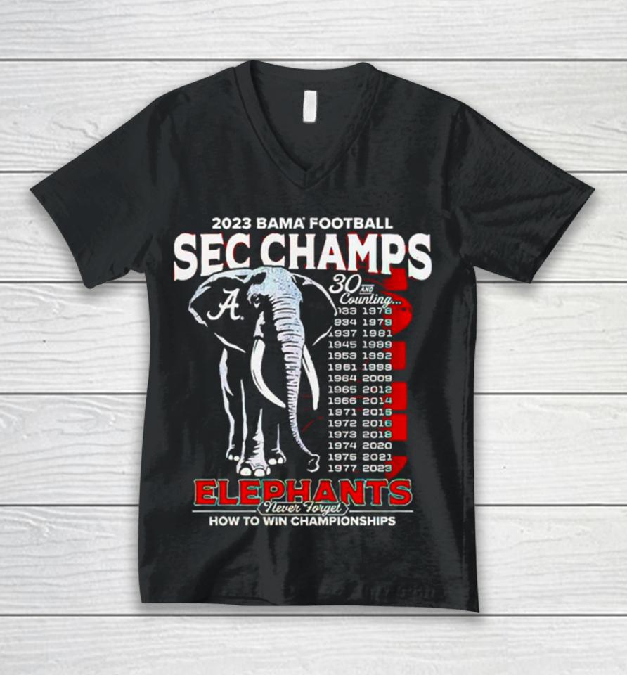 Alabama Crimson Tide Elephants Never Forget How To Win Championship Unisex V-Neck T-Shirt