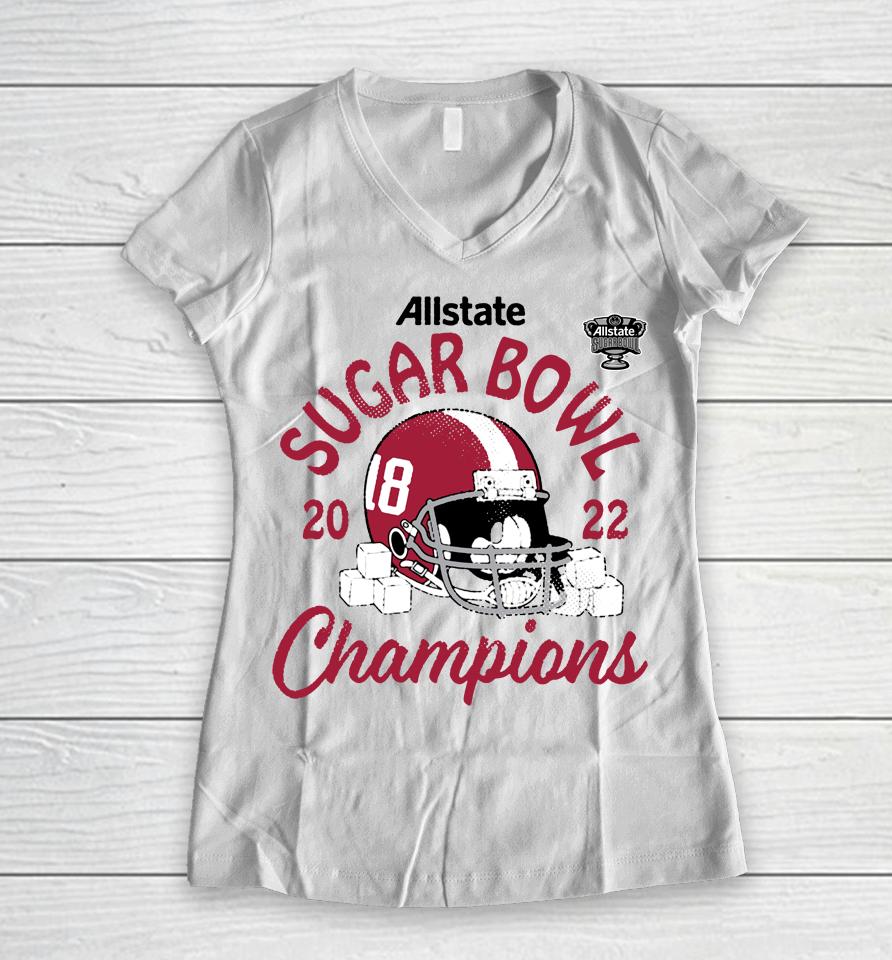 Alabama Crimson Tide Fanatics 2022 Sugar Bowl Champions Favorite Cheer Women V-Neck T-Shirt