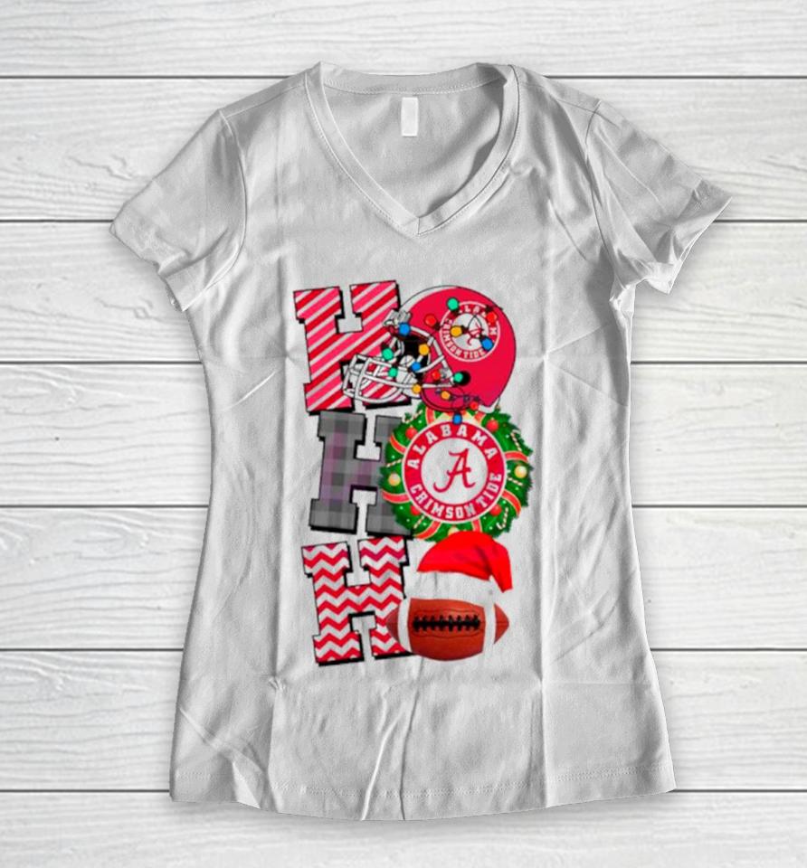 Alabama Crimson Tide Football Christmas Ho Ho Ho Women V-Neck T-Shirt