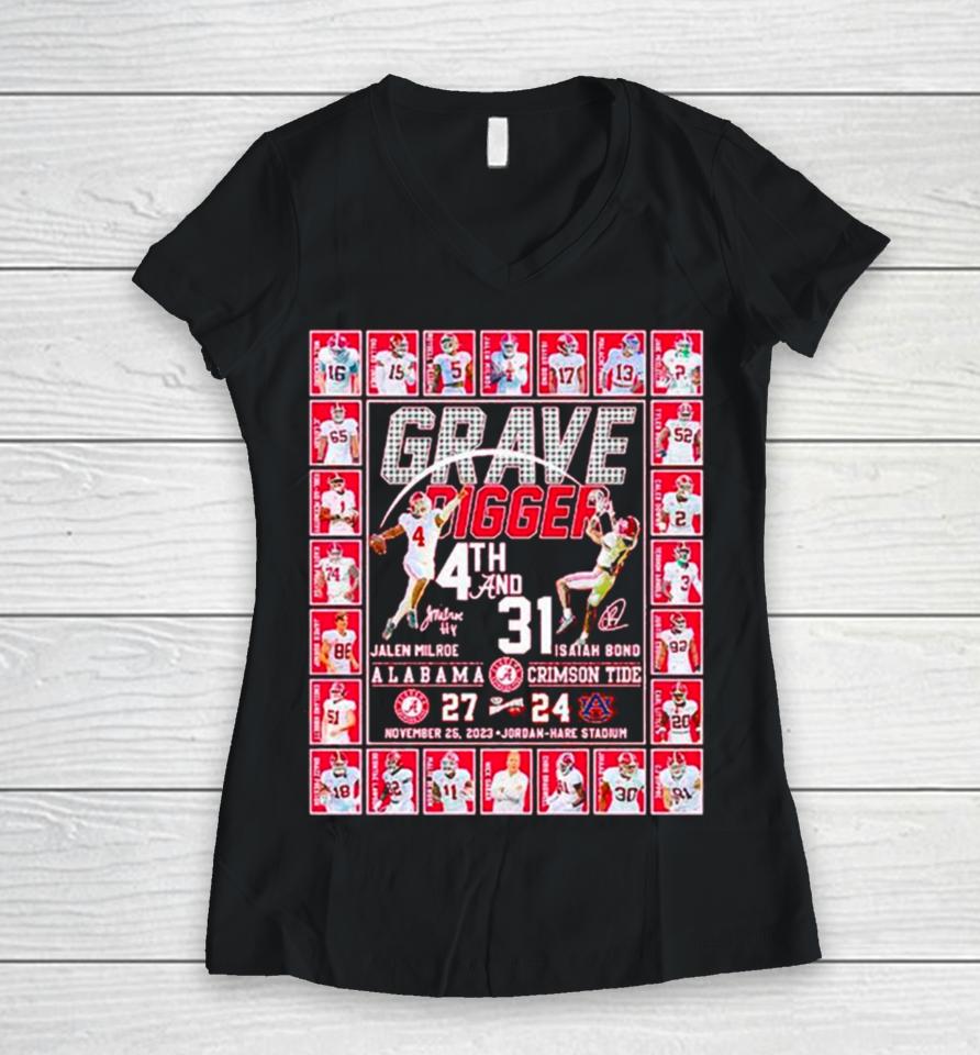 Alabama Crimson Tide Grave Digger 4Th And 31 Football Signature Women V-Neck T-Shirt