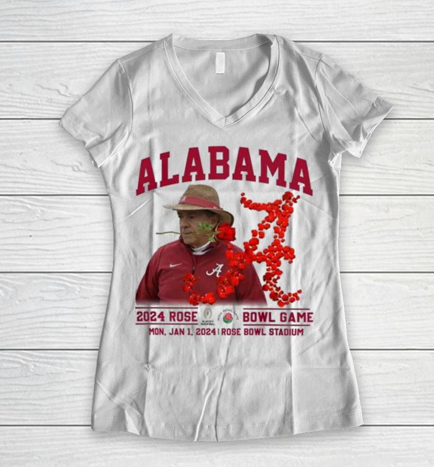 Alabama Crimson Tide Nick Saban Rose Bowl 2024 Cfp Football Semifinal Women V-Neck T-Shirt