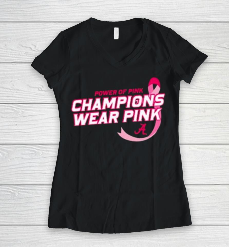 Alabama Crimson Tide Power Of Pink Breast Cancer Women V-Neck T-Shirt