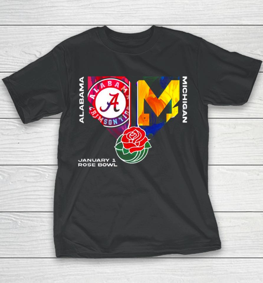Alabama Crimson Tide Vs Michigan Wolverines College Football Playoff January 1 2024 Rose Bowl Roll Tide Youth T-Shirt